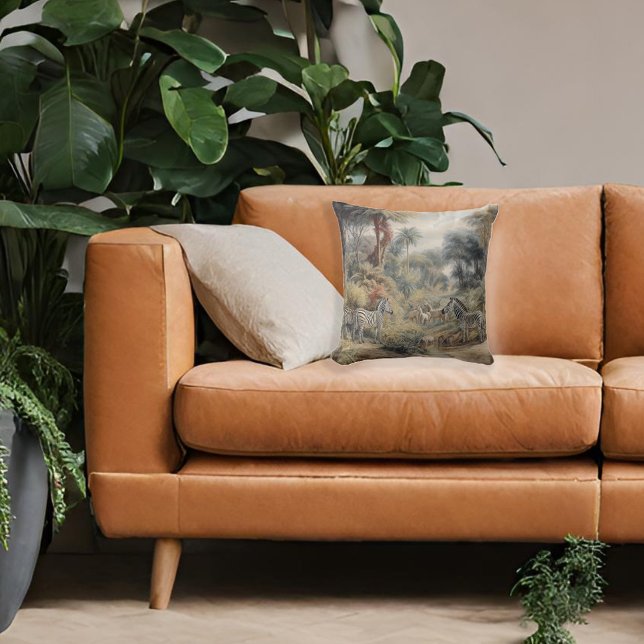 Botanische scène van zebra's en leeuwen in een oas kussen (Creator heeft geüpload)