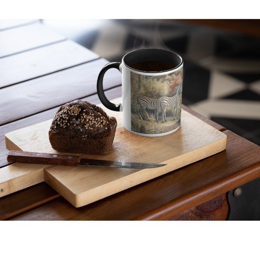 Botanische scène van zebra's en leeuwen in een oas mok