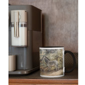 Botanische scène van zebra's en leeuwen in een oas mok