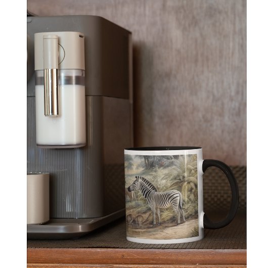 Botanische scène van zebra's en leeuwen in een oas mok