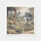 Botanische scène van zebra's en leeuwen in een oas servet (Voorkant)