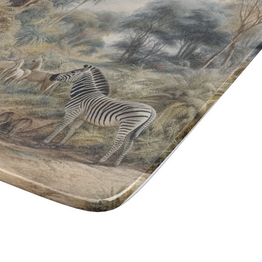 Botanische scène van zebra's en leeuwen in een oas snijplank (Hoek)