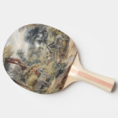 Botanische scène van zebra's en leeuwen in een oas tafeltennisbatje (Zijkant)