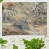 Botanische scène van zebra's en leeuwen in een oas theedoek (Gevouwen)