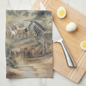 Botanische scène van zebra's en leeuwen in een oas theedoek (Quarter Fold)