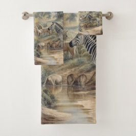 Botanische scène van zebra's in een oase bad handdoek