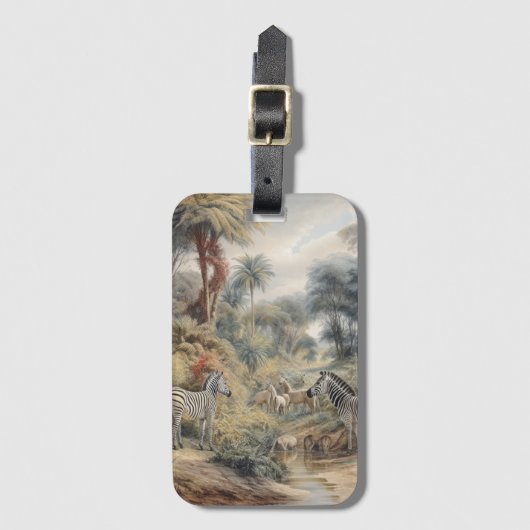 Botanische scène van zebra's in een oase bagagelabel (Voorkant (verticaal))