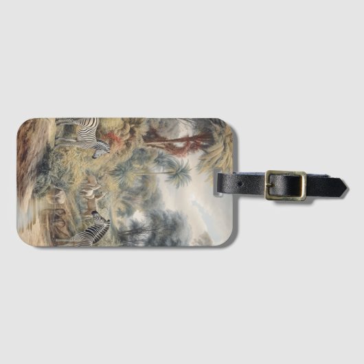 Botanische scène van zebra's in een oase bagagelabel (Voorkant (horizontaal))