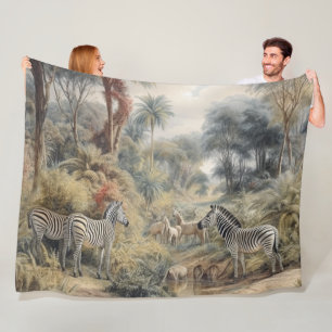 Botanische scène van zebra's in een oase fleece deken