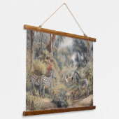 Botanische scène van zebra's in een oase hangend wandkleed (Gebogen)