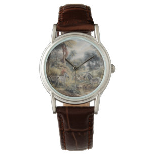 Botanische scène van zebra's in een oase horloge