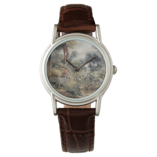 Botanische scène van zebra's in een oase horloge (Voorkant)