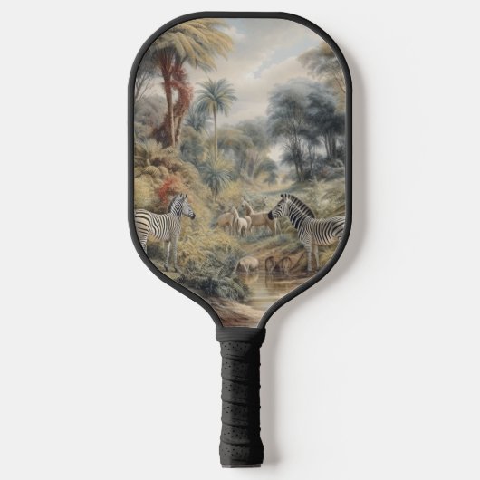 Botanische scène van zebra's in een oase pickleball paddle (Voorkant)