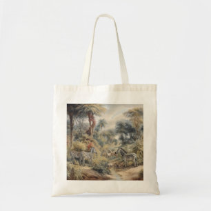 Botanische scène van zebra's in een oase tote bag