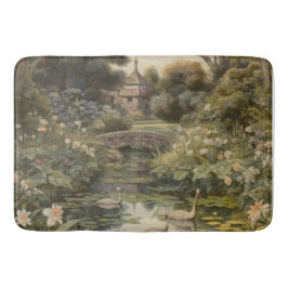 Botanische scène van zwanen in een Engelse tuin Badmat