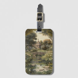 Botanische scène van zwanen in een Engelse tuin Bagagelabel