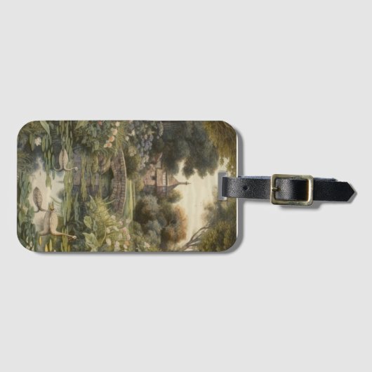 Botanische scène van zwanen in een Engelse tuin Bagagelabel (Voorkant (horizontaal))