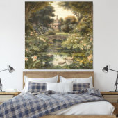 Botanische scène van zwanen in een Engelse tuin Canvas Afdruk (Insitu (Slaapkamer))