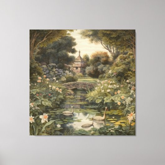 Botanische scène van zwanen in een Engelse tuin Canvas Afdruk (Voorkant)