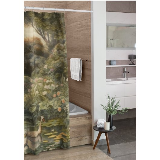 Botanische scène van zwanen in een Engelse tuin Douchegordijn