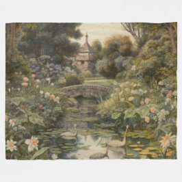 Botanische scène van zwanen in een Engelse tuin Fleece Deken
