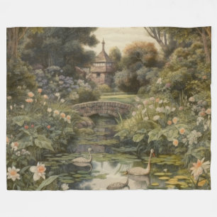 Botanische scène van zwanen in een Engelse tuin Fleece Deken