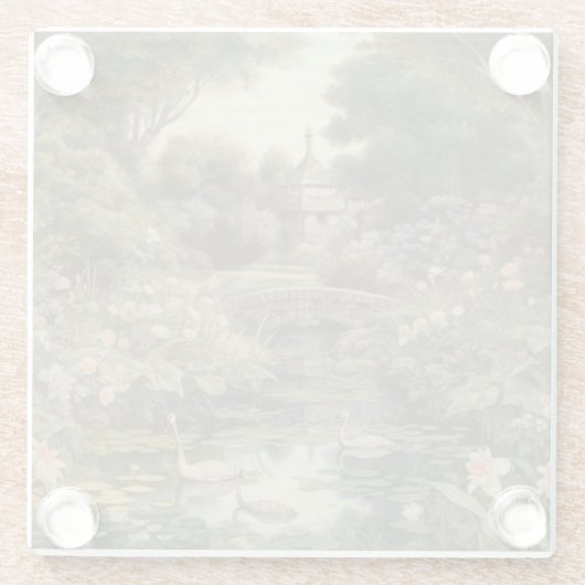 Botanische scène van zwanen in een Engelse tuin Glazen Onderzetter (Achterkant)