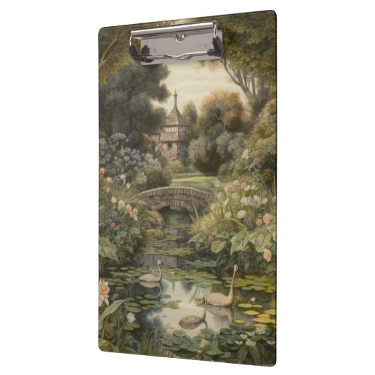 Botanische scène van zwanen in een Engelse tuin Klembord (Links)