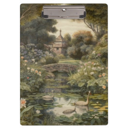 Botanische scène van zwanen in een Engelse tuin Klembord