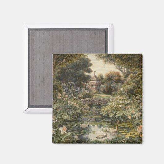 Botanische scène van zwanen in een Engelse tuin Magneet (Voorkant / Achterkant)