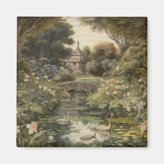 Botanische scène van zwanen in een Engelse tuin Magneet