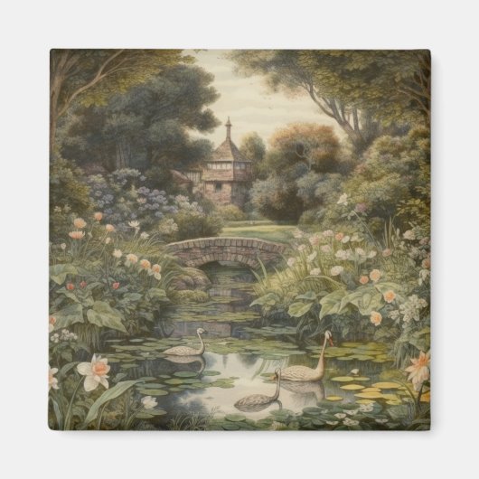 Botanische scène van zwanen in een Engelse tuin Magneet (Voorkant)