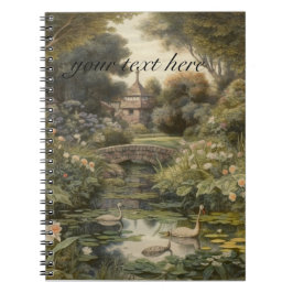 Botanische scène van zwanen in een Engelse tuin Notitieboek