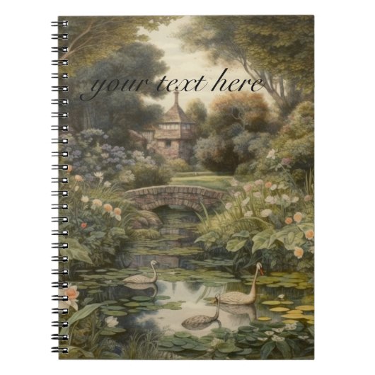 Botanische scène van zwanen in een Engelse tuin Notitieboek (Voorkant)