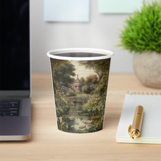 Botanische scène van zwanen in een Engelse tuin Papieren Bekers (Insitu)