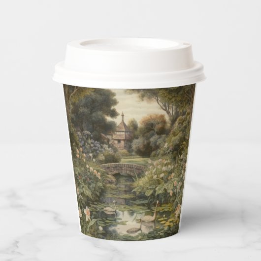 Botanische scène van zwanen in een Engelse tuin Papieren Bekers (Voorkant)