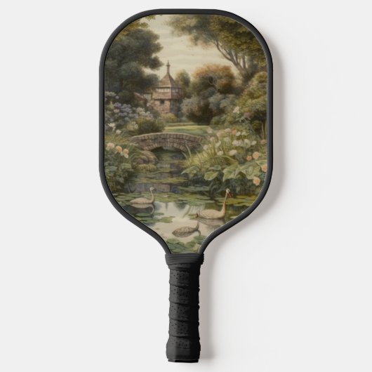 Botanische scène van zwanen in een Engelse tuin Pickleball Paddle (Achterkant)