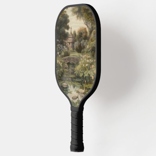 Botanische scène van zwanen in een Engelse tuin Pickleball Paddle (Links)