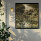 Botanische scène van zwanen in een Engelse tuin Poster