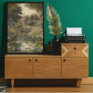 Botanische scène van zwanen in een Engelse tuin Poster