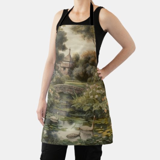 Botanische scène van zwanen in een Engelse tuin Schort (Insitu)