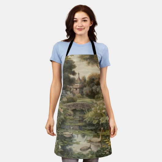 Botanische scène van zwanen in een Engelse tuin Schort (Gedragen)