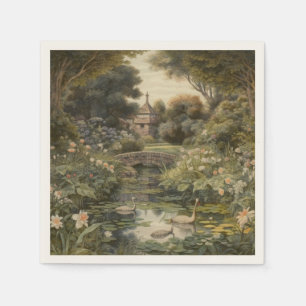 Botanische scène van zwanen in een Engelse tuin Servet
