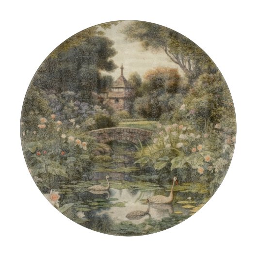 Botanische scène van zwanen in een Engelse tuin Snijplank (Voorkant)