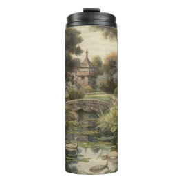 Botanische scène van zwanen in een Engelse tuin Thermosbeker