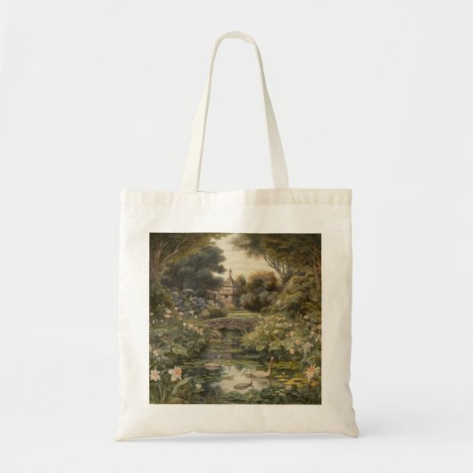 Botanische scène van zwanen in een Engelse tuin Tote Bag (Voorkant)