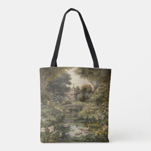 Botanische scène van zwanen in een Engelse tuin Tote Bag (Achterkant)