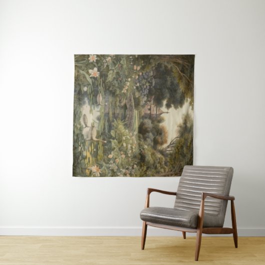 Botanische scène van zwanen in een Engelse tuin Wandkleed (In Situ (horizontaal))