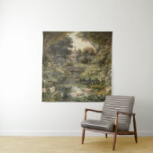 Botanische scène van zwanen in een Engelse tuin Wandkleed (In situ)