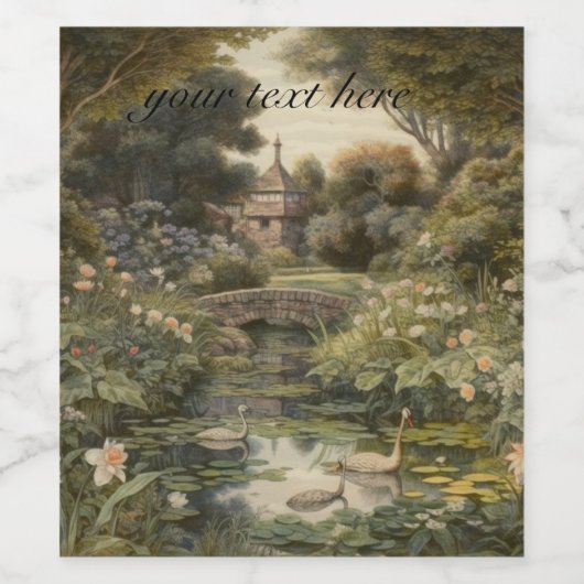 Botanische scène van zwanen in een Engelse tuin Wijn Etiket (Enkel label)